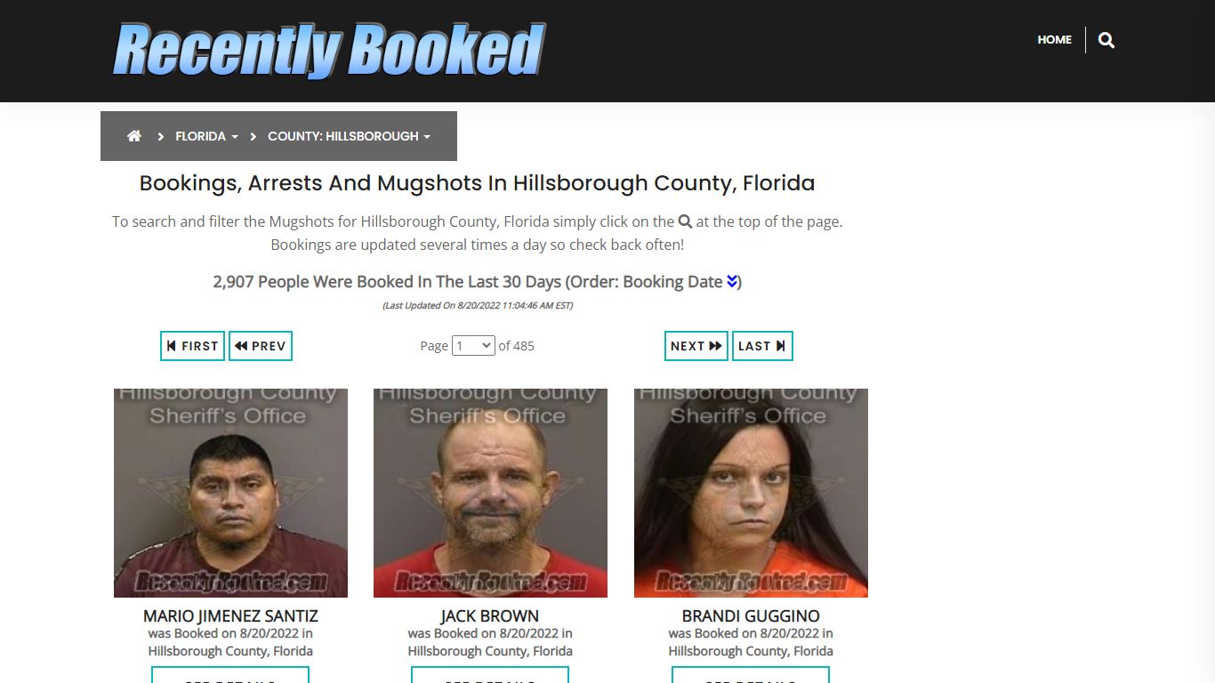 Bookings, Arrests and Mugshots in Hillsborough County, Florida